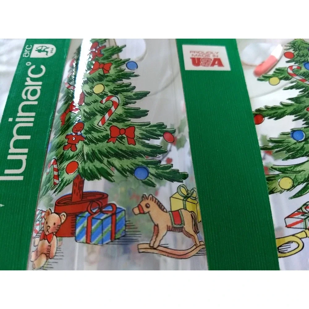 Luminarc Glass Tumblers 16oz NOEL Christmas Tree Holly‎ Vtg 90s Set of 4 NOS NEW